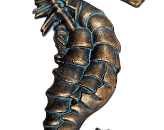 Nautical Seahorse Cabinet Knob Drawer Door Pull Ocean Coastal Beach Home Fish Kitchen Hardware Copper Patina Finish
