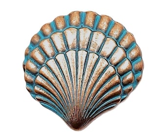Seashell Cabinet Knob Door Drawer Pull Nautical Coastal Ocean Beach Home Kitchen Decor Copper Patina
