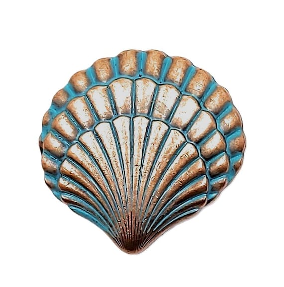Seashell Cabinet Knob Door Drawer Pull Nautical Coastal Ocean Beach Home Kitchen Decor Copper Patina