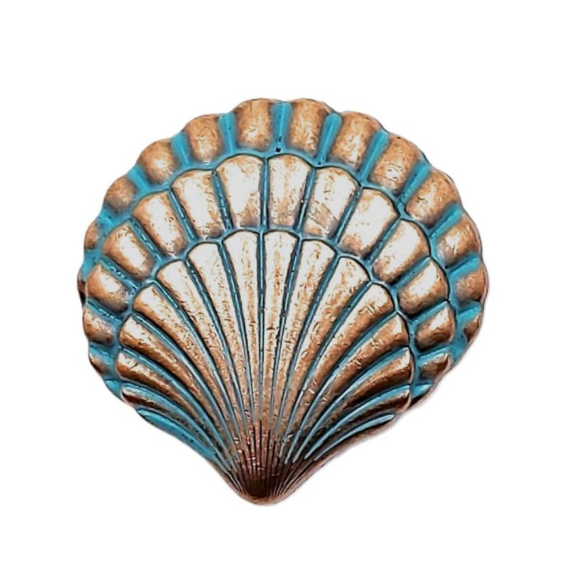 Seashell Cabinet Knob Door Drawer Pull Nautical Coastal Ocean Beach Home Kitchen Decor Copper Patina Bild 1
