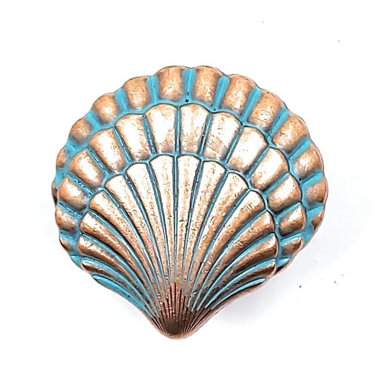 Nautical Seashell Cabinet Knob Drawer Door Pull Ocean Coastal Beach Home Kitchen Hardware Copper Patina Finish