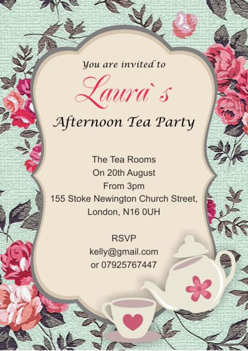 10 x Personalised/Customised Afternoon Tea Party Invitations Etsy