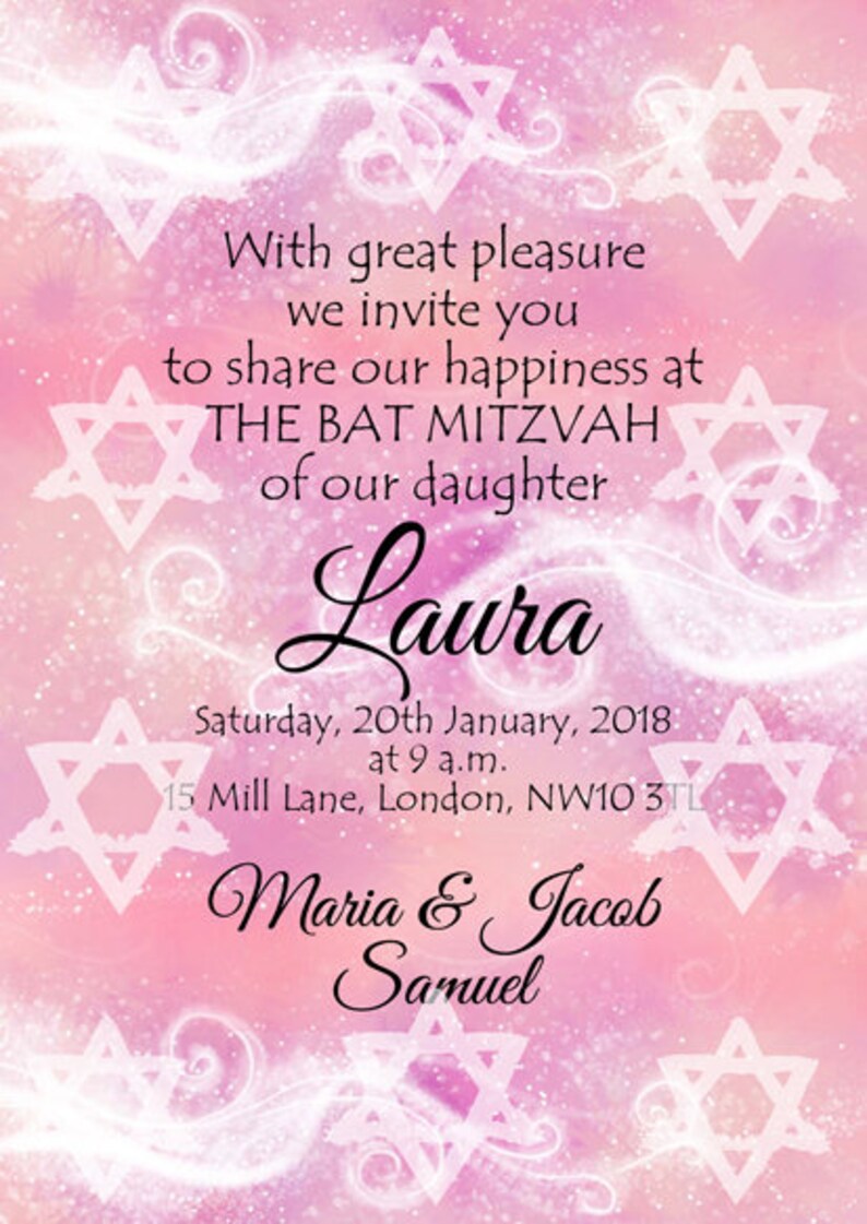 Downloadable/printable Personalised Bat Mitzvah Invitations - Etsy