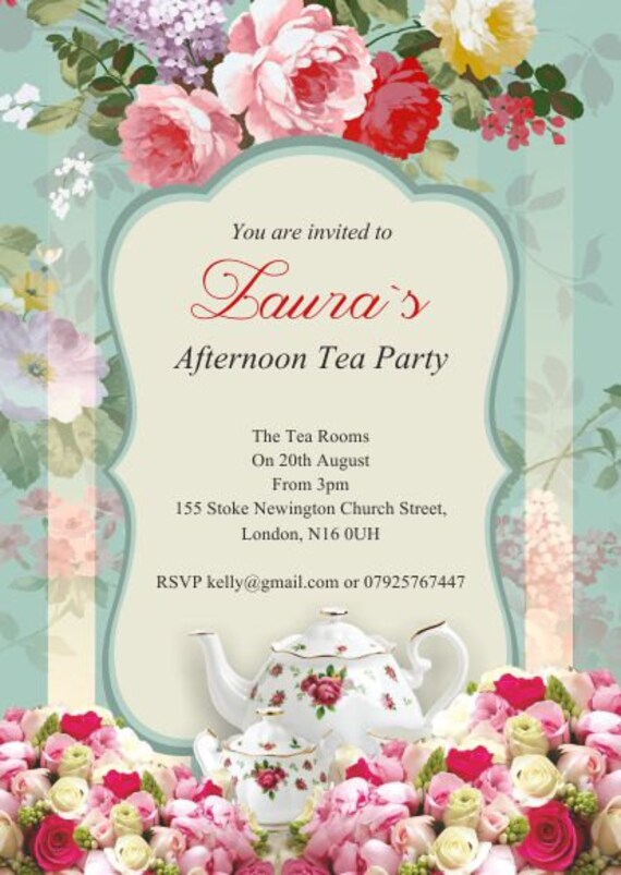10 x Personalised Girls Afternoon Tea Party Birthday Invitations/Thank you cards