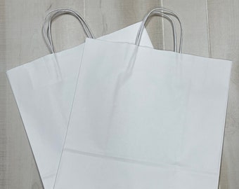 50 Pack - 10"x5"x13" White Kraft Paper Handle Gift Bags