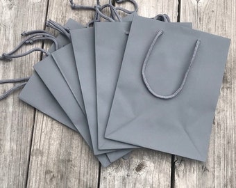 50 Pack - Gray Gift Bag with Handle 8x4x10 Heavy-Weight Paper/Grey
