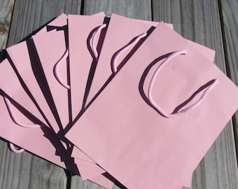 10 Pack -  8"x4"x10" Pink Gift Bags with Rope Handle Heavy-Weight Paper