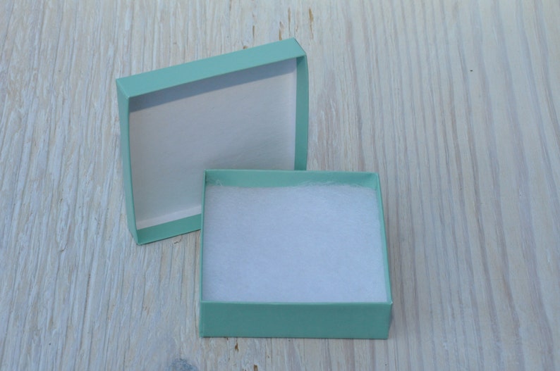 100 Turquoise Matte Gift Jewelry Boxes 3.5x3.5x1 Square Retail Presentation with Cotton Fill Robins Egg Blue