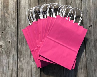 20 Pack Pink on White Kraft Gift Bags Wedding Welcome Bags/Cerise/8"x4"x10"