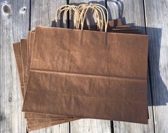 100 Pack Large Chocolate Brown Gift Bags/16"x6"x12" Brown Gift Bags/Brown Kraft Gift Bags