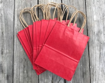 100 Pack Red Gift Bags/Wedding Welcome Bags/Red Gift Bags/Christmas Gift Bags/8"x4"x10"