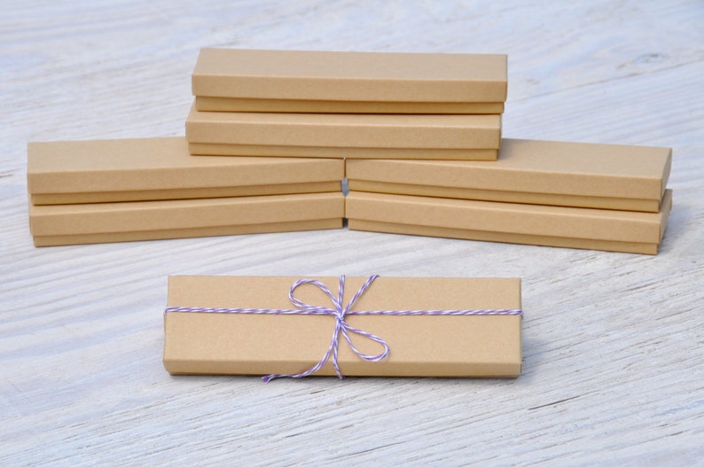 10 Kraft 8x2x1 Gift Jewelry Necklace Bracelet Boxes with Cotton Fill Natural Craft Box Size 82 image 1