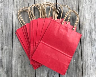 50 Pack Red Gift Bags 8x4x10 Wedding Welcome Bags Scarlet Red Gift Bags Christmas Gift Bags/8"x4"x10"