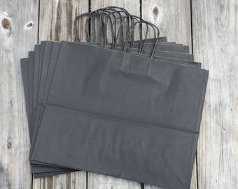 20 Pack- Black Kraft Shopping Bag 16x6x12/Large Handle Gift Bag