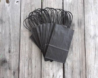 50 Pack Black Kraft Gift Bags with Handle 5.5x3.25x8