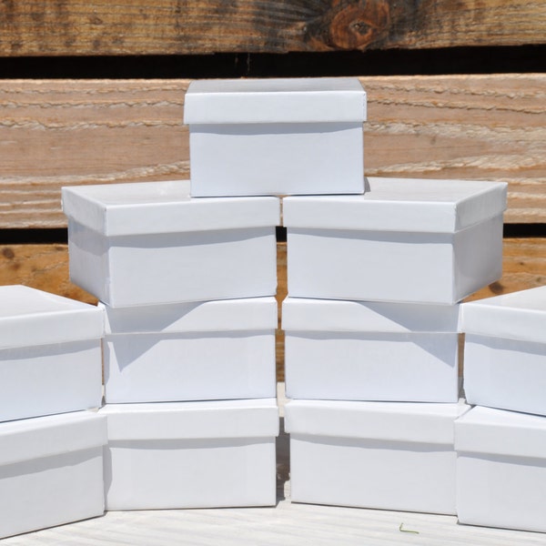 20 Pack White Gloss 3.5x3.5x2 Deep Jewelry Favor Boxes Square with Cotton Fill Size 34