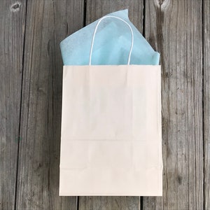 20 Pack Ivory on White Kraft Gift Bags Wedding Welcome Bags/Ivory/8"x4"x10"