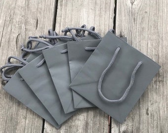 50 Pack - Gray Gift Bags 5.5" x 3.5" x 6" Heavy-Weight Paper/Slate Gray/Grey/Charcoal