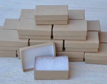 present presentation box 20 Gift Jewelry Boxes 3x 2.25x1 Kraft / Natural Brown Retail Presentation with Cotton Fill Size 32