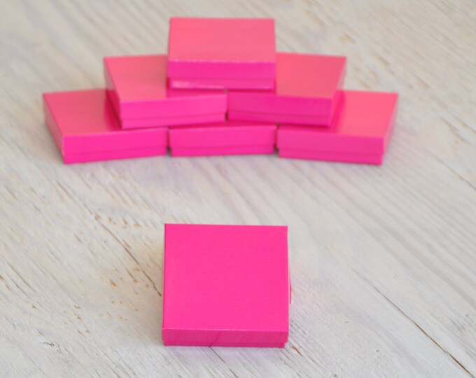 20 Hot Pink 3.5x3.5x1 Glossy Gift Jewelry Boxes Square With Cotton Fill
