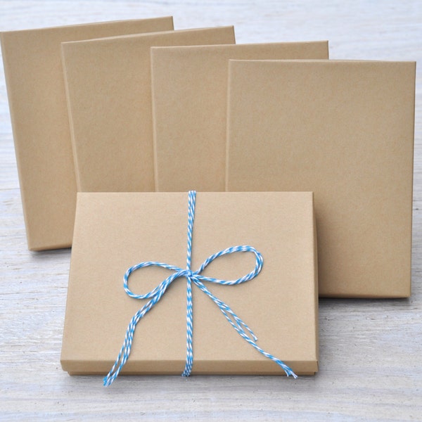 10 Kraft 7x5.5x1 Gift Jewelry Necklace Boxes with Cotton Fill Invitation / Photography Natural Craft Standard Size 75