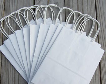 100 Pack - White Kraft Gift Bags 8"x4"x10"/Wedding Welcome Bags