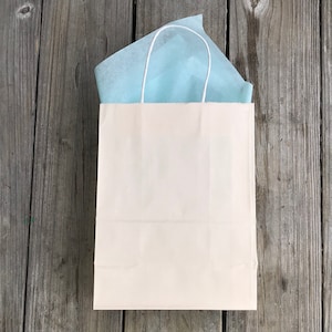 50 Pack Ivory on White Kraft Gift Bags/Wedding Welcome Bags/ 8"x4"x10"/French Vanilla Gift Bags