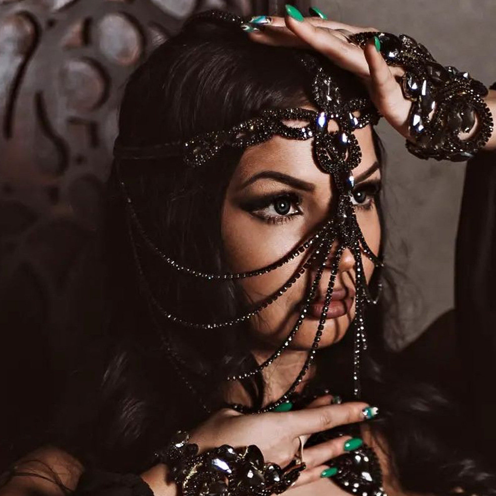 Black Rhinestones Tassel Mask Chain,chain Masquerade Mask,rhinestone