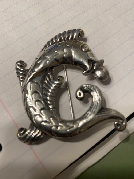 Large Sterling silver Victorian Fish Brooch