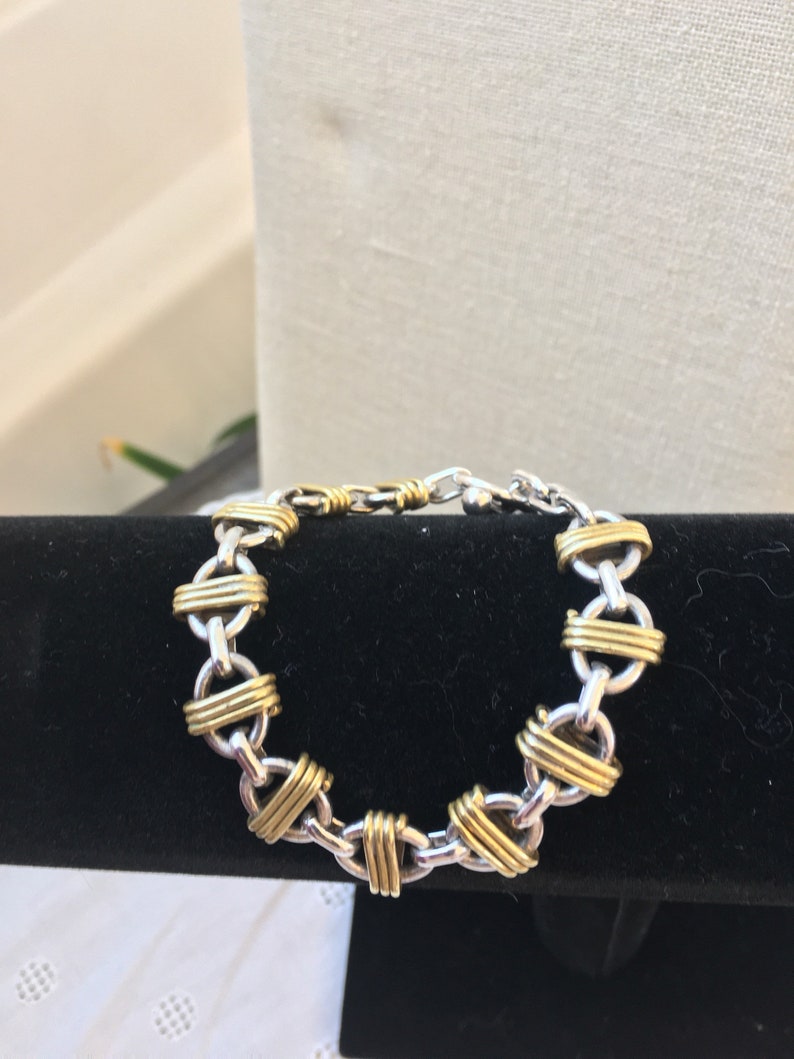 Vintage silver chain link bracelet with gold plated wrapped links