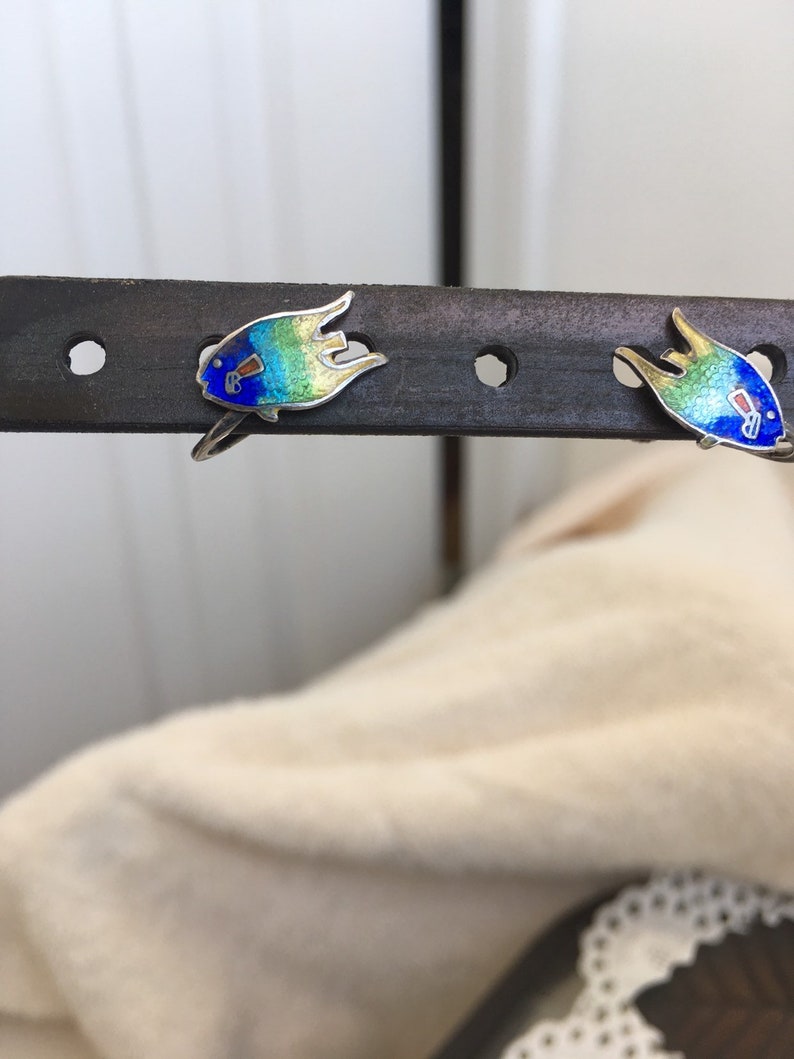 Set of Sterling Silver enameled Angelfish jewelry