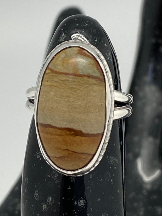 Handmade Sterling silver Picture Agate Cabochon R… - image 1