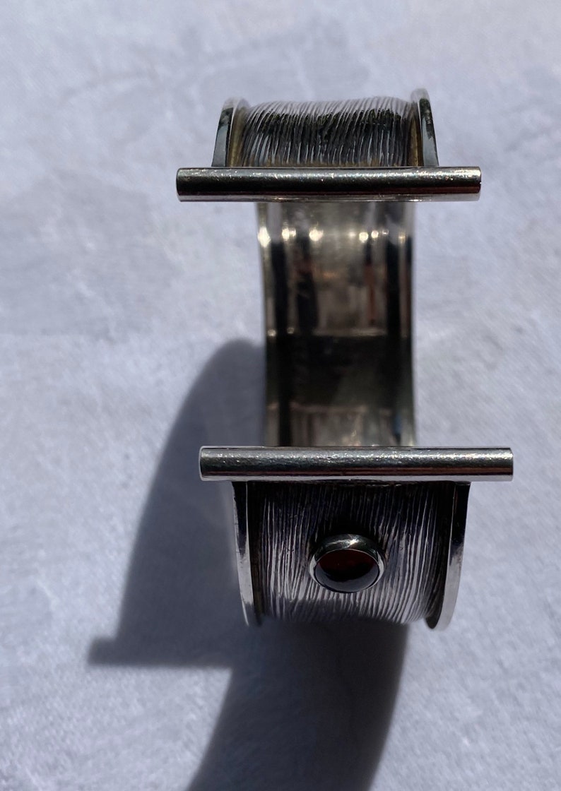 Unique Kimberly Keyworth Sterling Silver Cuff Bracelet With Garnet Accent