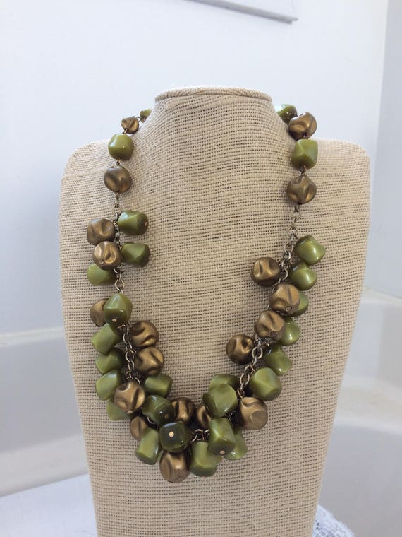 Green and Gold lucite bead cluster necklace from 1