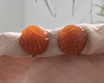 Choice of Carmel Or Butterscotch Bakelite carved button earrings