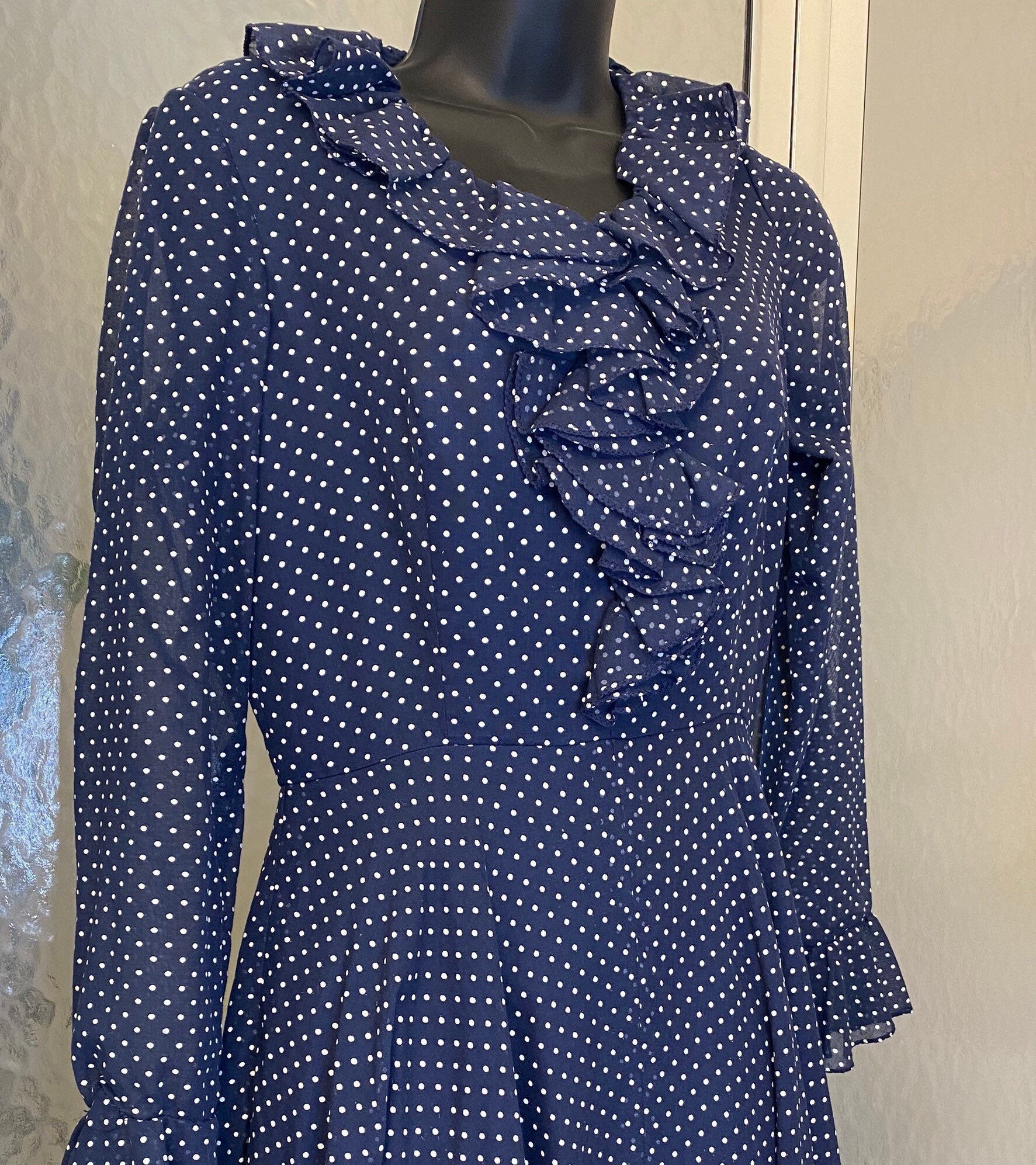 Navy Blue Polka Dot Maxi Dress Vintage 1960 - Etsy