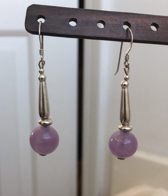 Sterling silver lavender jade drop earrings