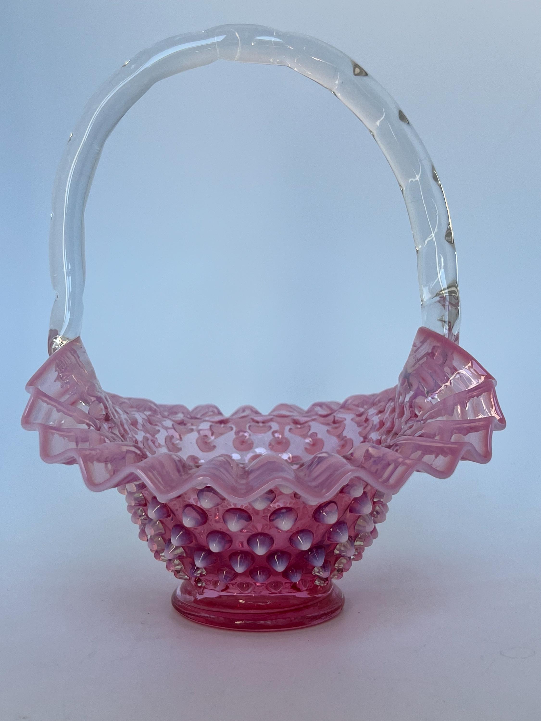 Fenton Glass Cranberry Opalescent Hobnail Glass Basket - Etsy