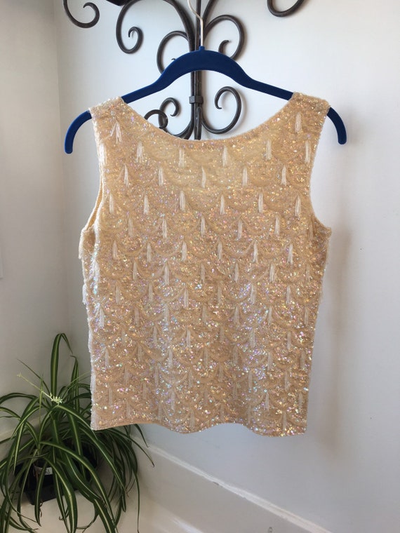 Beaded and sequined cream wool tank top sweater vi