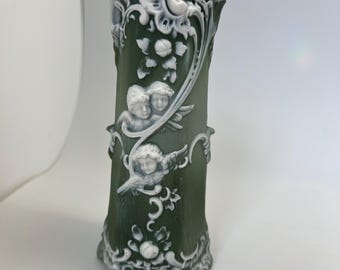 Set of Two Schafer and Vater Cupid Jasperware Vase and Jardenaire