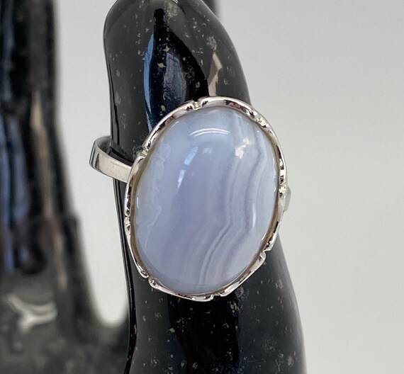 Blue Agate in Sterling Silver Setting Ring Size 7… - image 6