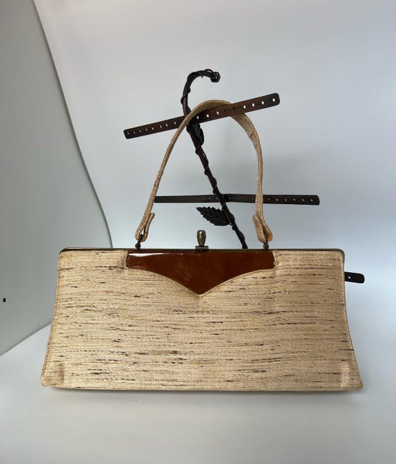 Vintage 1950 Purse Linen Handbag