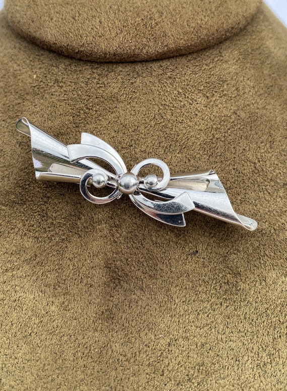 Sterling Silver Art Deco Stylized Bow Collar Pin … - image 6