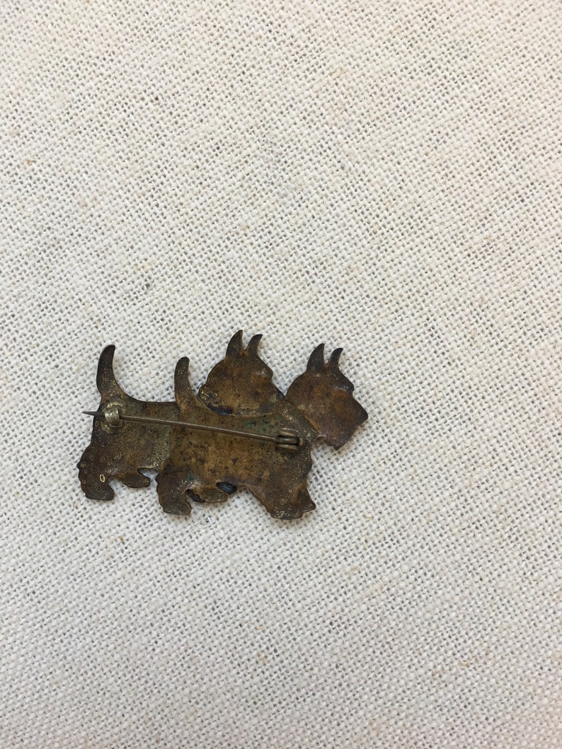 Brass Scottie dogs pin vintage 1940