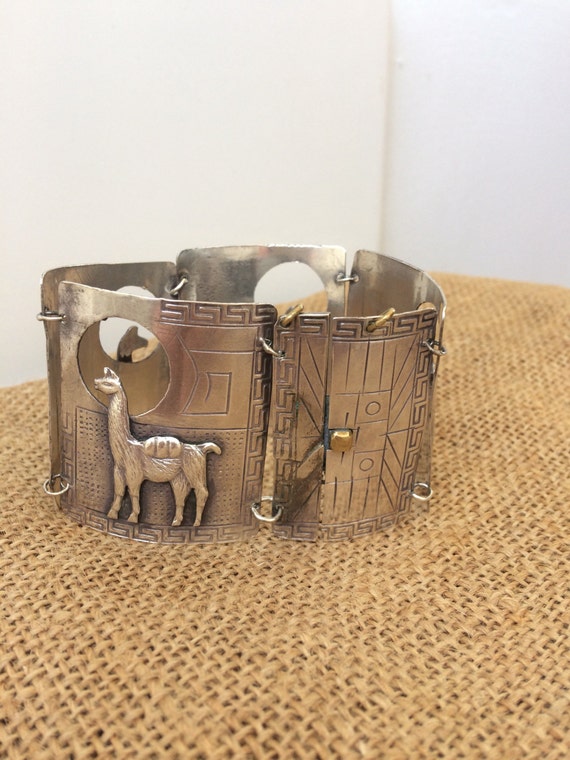 Sterling silver llama Peruvian Indian bracelet