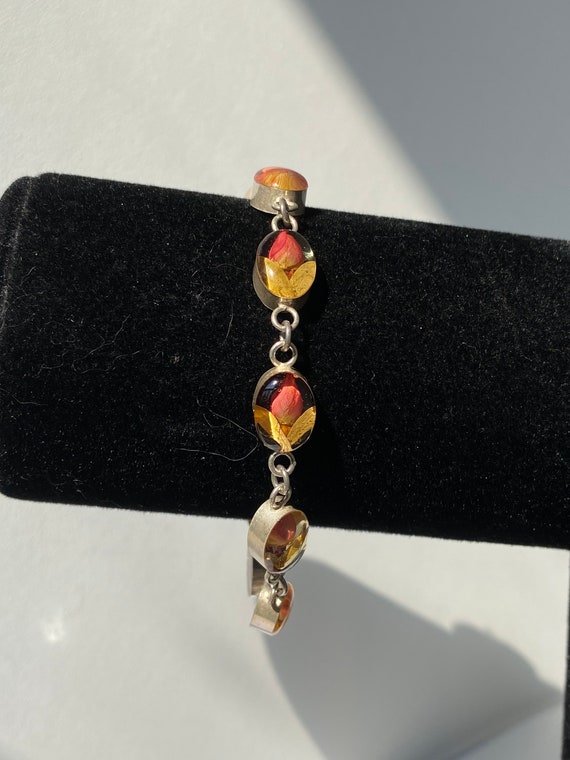 Sterling Silver Bracelet With Lucite Enclosed Rosebuds