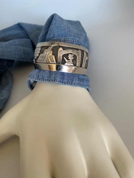 Navajo Indian Sterling Silver Cuff Bracelet Signed