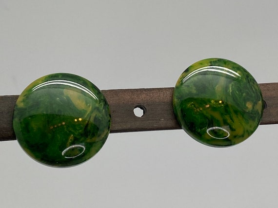 Creamed Spinach Bakelite Pierced Button Earrings - image 1