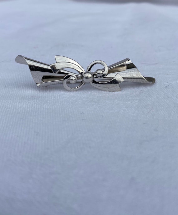 Sterling Silver Art Deco Stylized Bow Collar Pin … - image 4