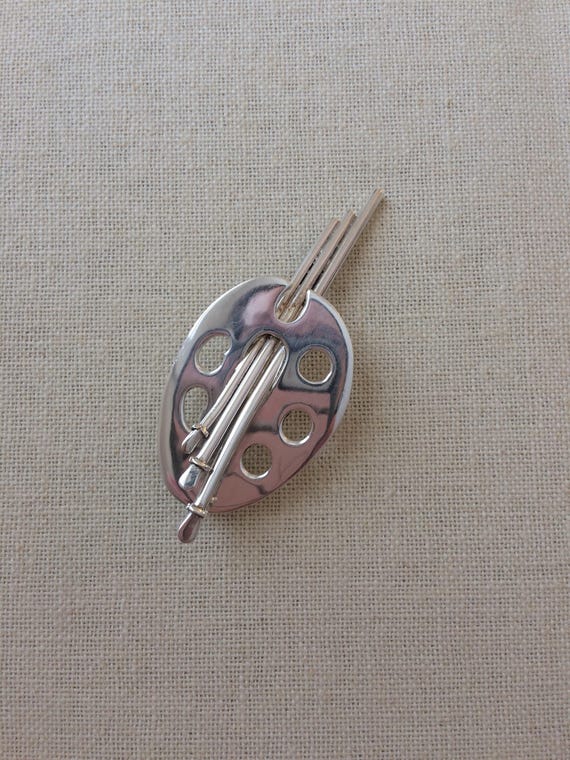 Sterling Silver Mexican art pin Artist Pallette w… - image 4